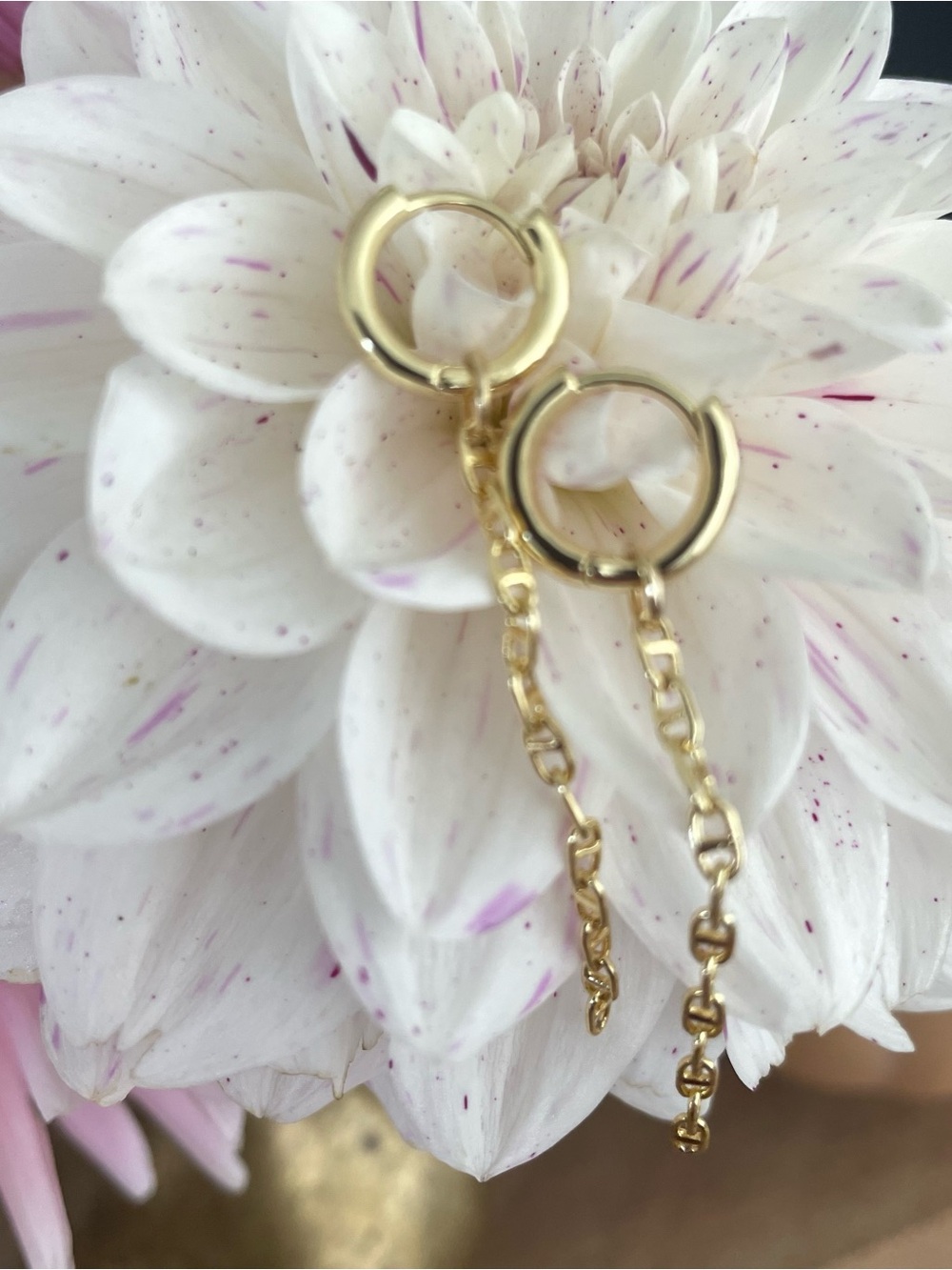 14K Gold Played Chain Drop Hoop Earrings - Elegant Women's Jewelry